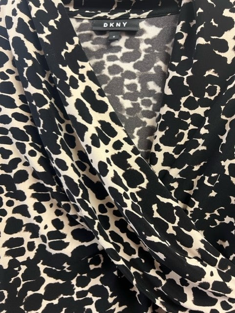 DKNY Leopard Print Medium Plunge Long Sleeved Top