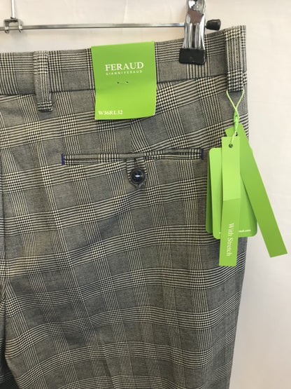 Feraud Men's Black and White Check Trousers, Size 36R, BNWT