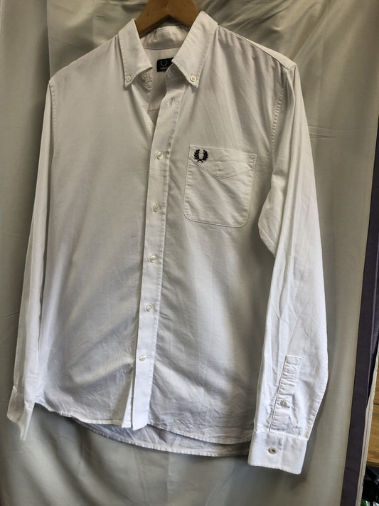 FRED PERRY WHITE LONG SLEEVED OXFORD SHIRT