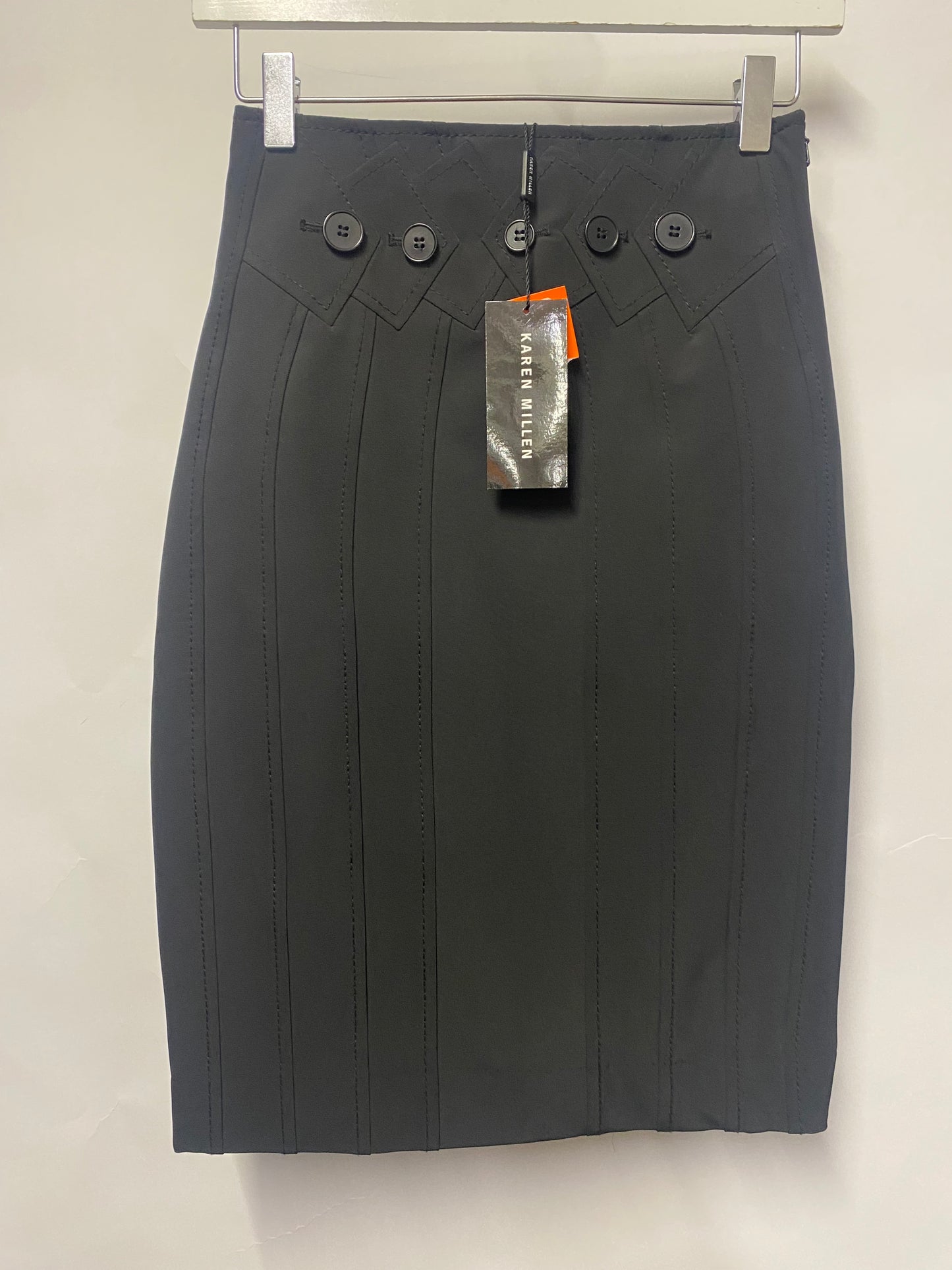Karen Millen Black Stretch Panelled Pencil Skirt 6 BNWT