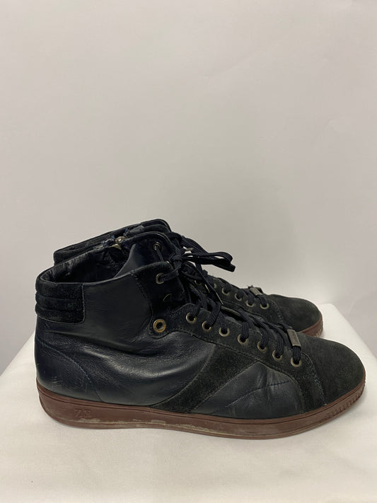 Zegna Sports Navy Leather and Suede Hi Top Trainers 10