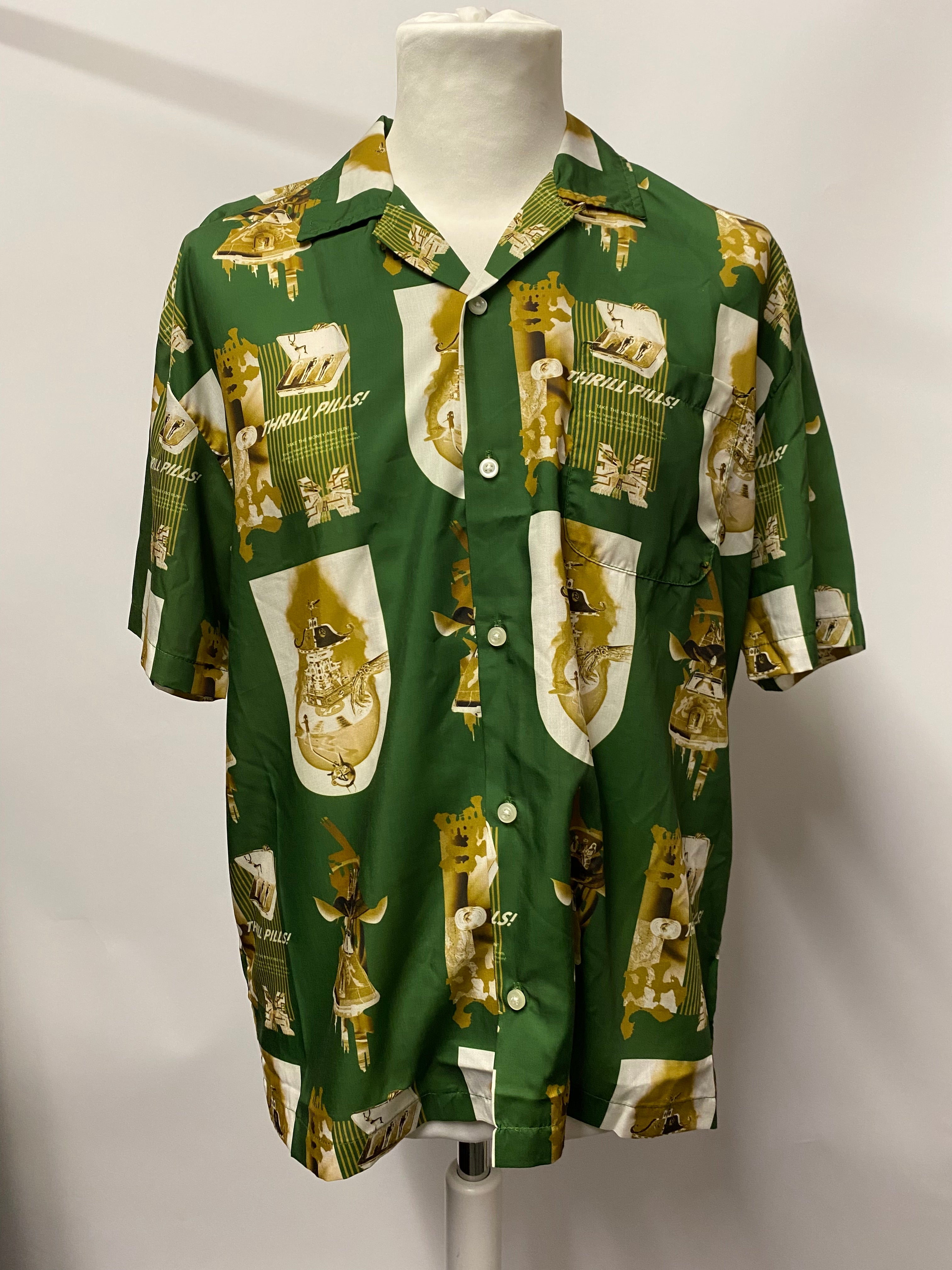 Evisen Green and Gold Thrill ALOHA button shirt Medium BNWT – Shop