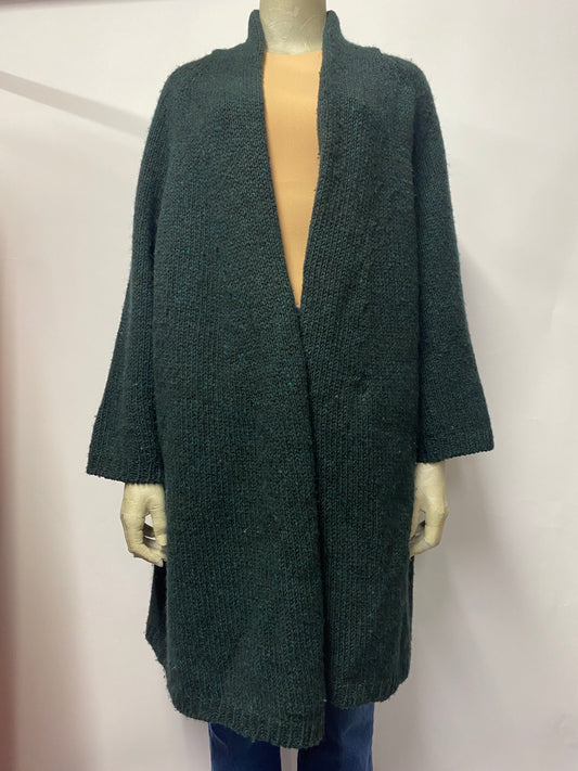Toast Green Pure Wool Donegal Fleck Long Cardigan Coat Extra Small - Small
