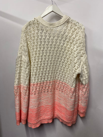 Anthropologie White and Pink Cotton Blend Knitted Cardigan Extra Large XL