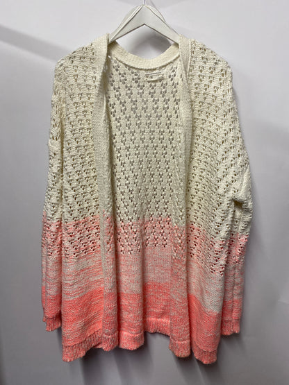Anthropologie White and Pink Cotton Blend Knitted Cardigan Extra Large XL