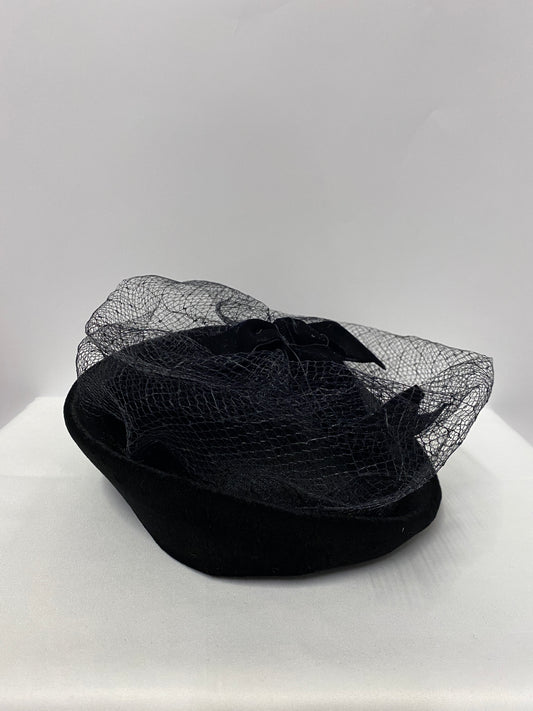 Philip Somerville Black Pillbox Hat with Lace Detail
