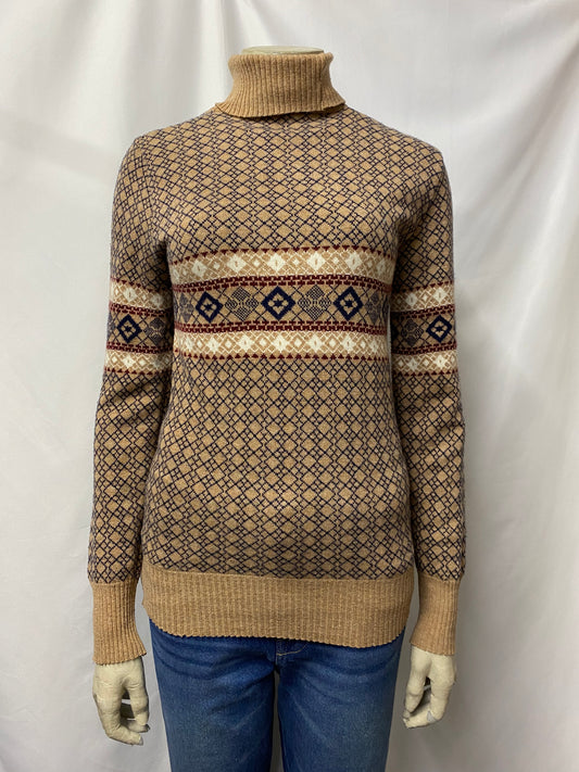 Vintage Unbranded Beige, Blue and Red Patterned Wool Jumper Small