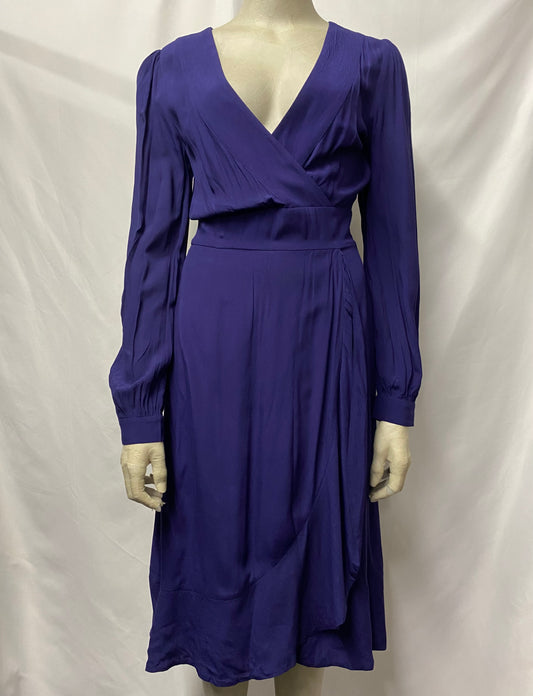 Iris & Ink Blue Viscose Long Sleeve Wrap Style Dress 6