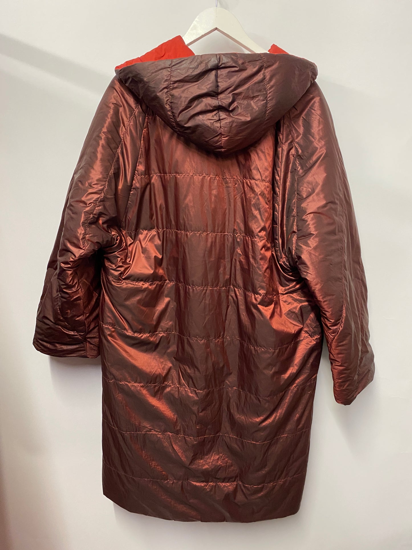 Oska Red Reversible Hooded Longline Puffer Coat Small