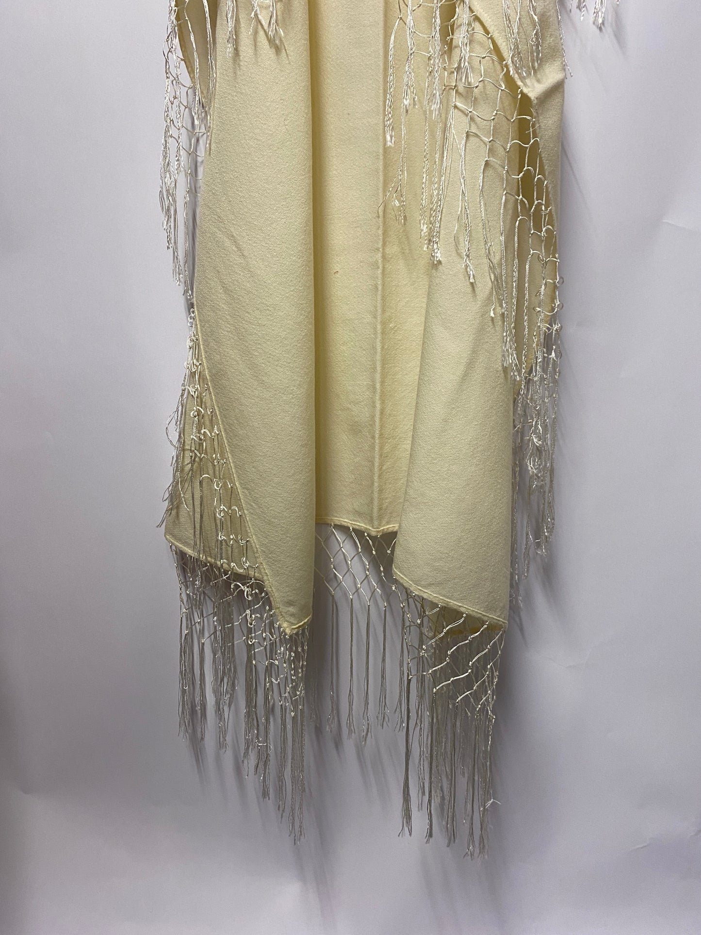 Traditional Vintage Cream Embroidered and Fringed Scarf Piano Shawl