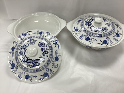 Blue Nordic English Ironstone Bowls with Lids Set of 2, 10inchesX8inches