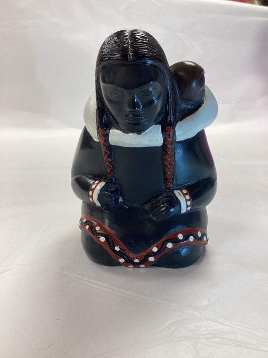 Vintage Saltstone Inuit Mother and Baby Statue
