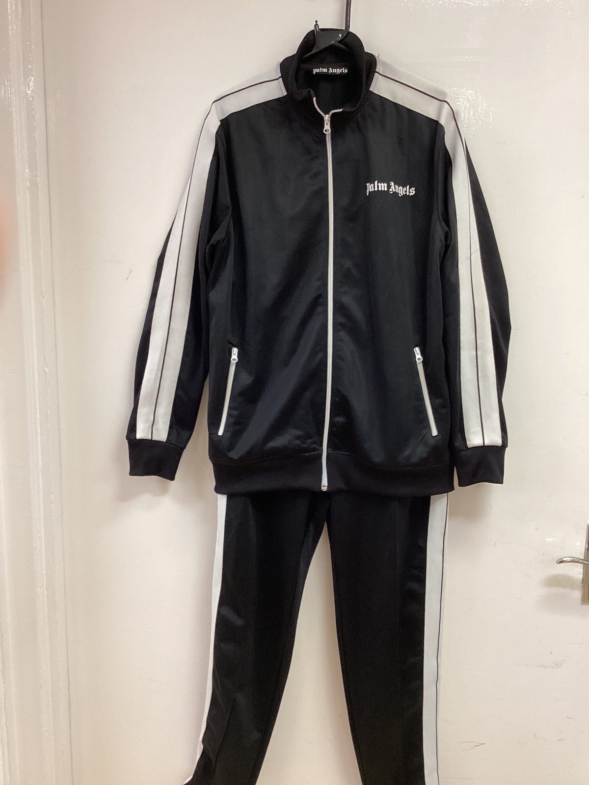 Palm Angels men’s 2piece Track Suit Black with White stripes size large