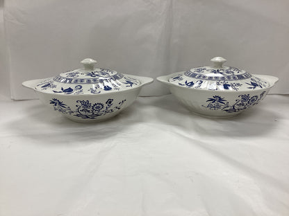 Blue Nordic English Ironstone Bowls with Lids Set of 2, 10inchesX8inches