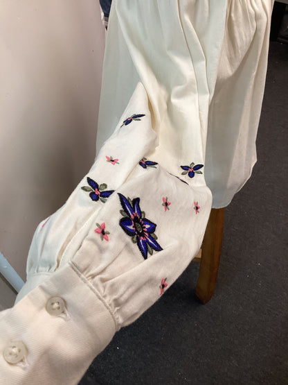 BNWT Per Una from M&S Women’s 100% Cotton Shirt - Cream with blue and pink flowers, Size UK10