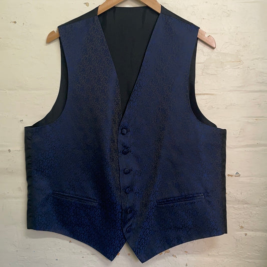 Gurteen Blue And Black Floral Waistcoat Size 44