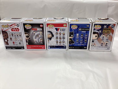 New mixed bundle Funko Pops - Jackie Kennedy (47), Batman (144), Peggy Olson (909), Glow in the Dark Wonder Woman (423), Chewbacca (195)