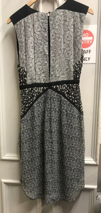 Warehouse Size 10 Black and White Midi Dress With Side Zip