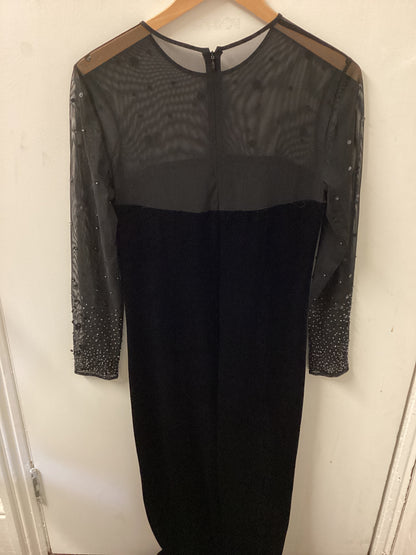 J.R. Nites By Caliendo Black Velvet Long Sleeve Dress Size UK 12