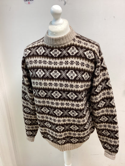 Vintage Fair Isle Shetland Mens size medium Brown/beige design 100% wool