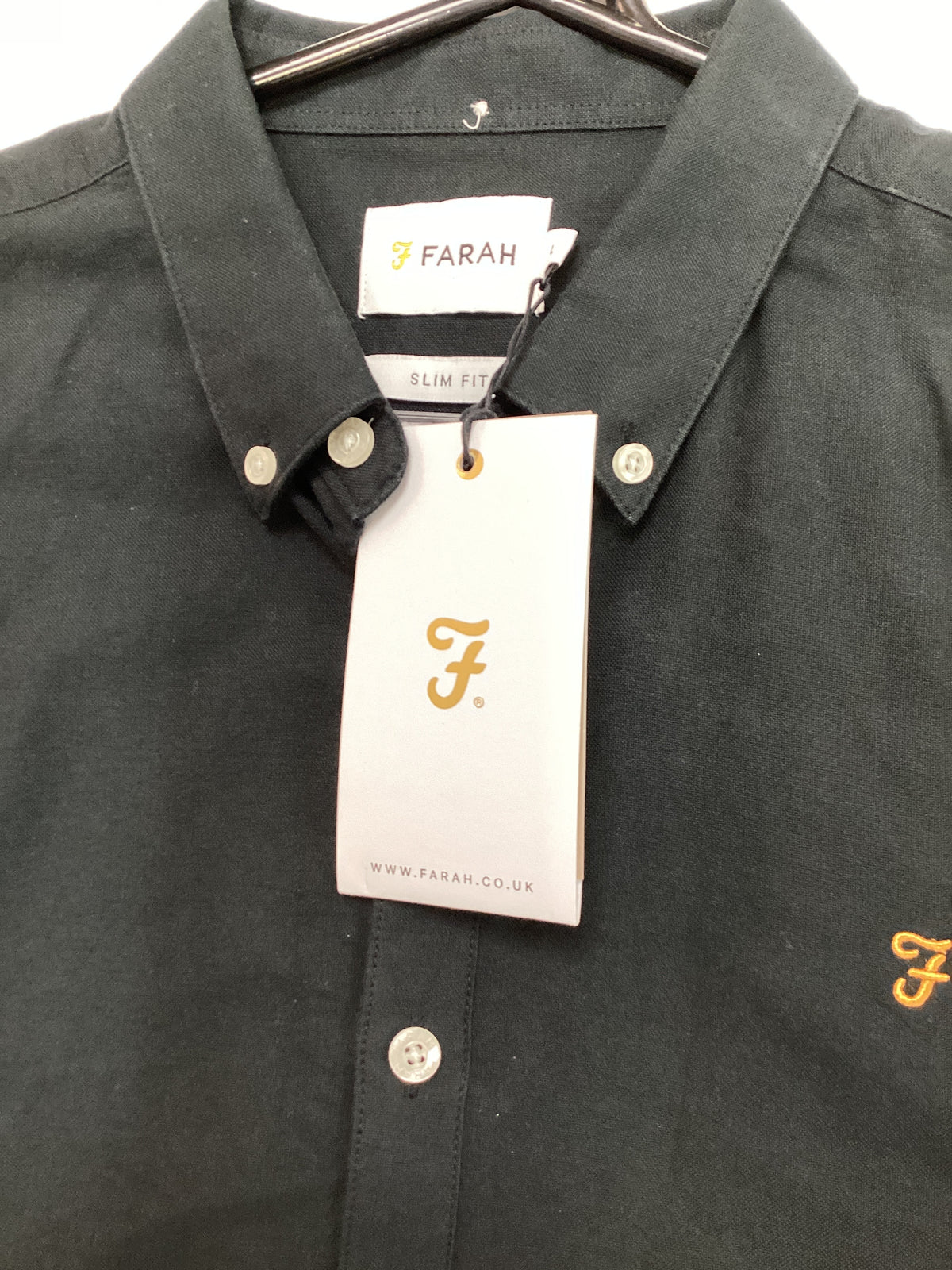 FARAH BNWT men’s brewer cotton slim fit logo shirt Black size large