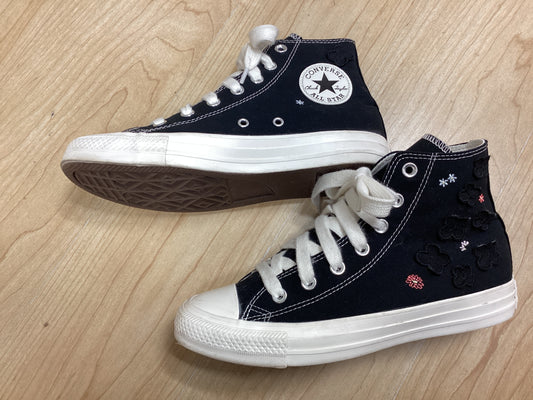 Chuck Taylor All Star Hi organza flower trainers in black with white chunky laces, Size UK6