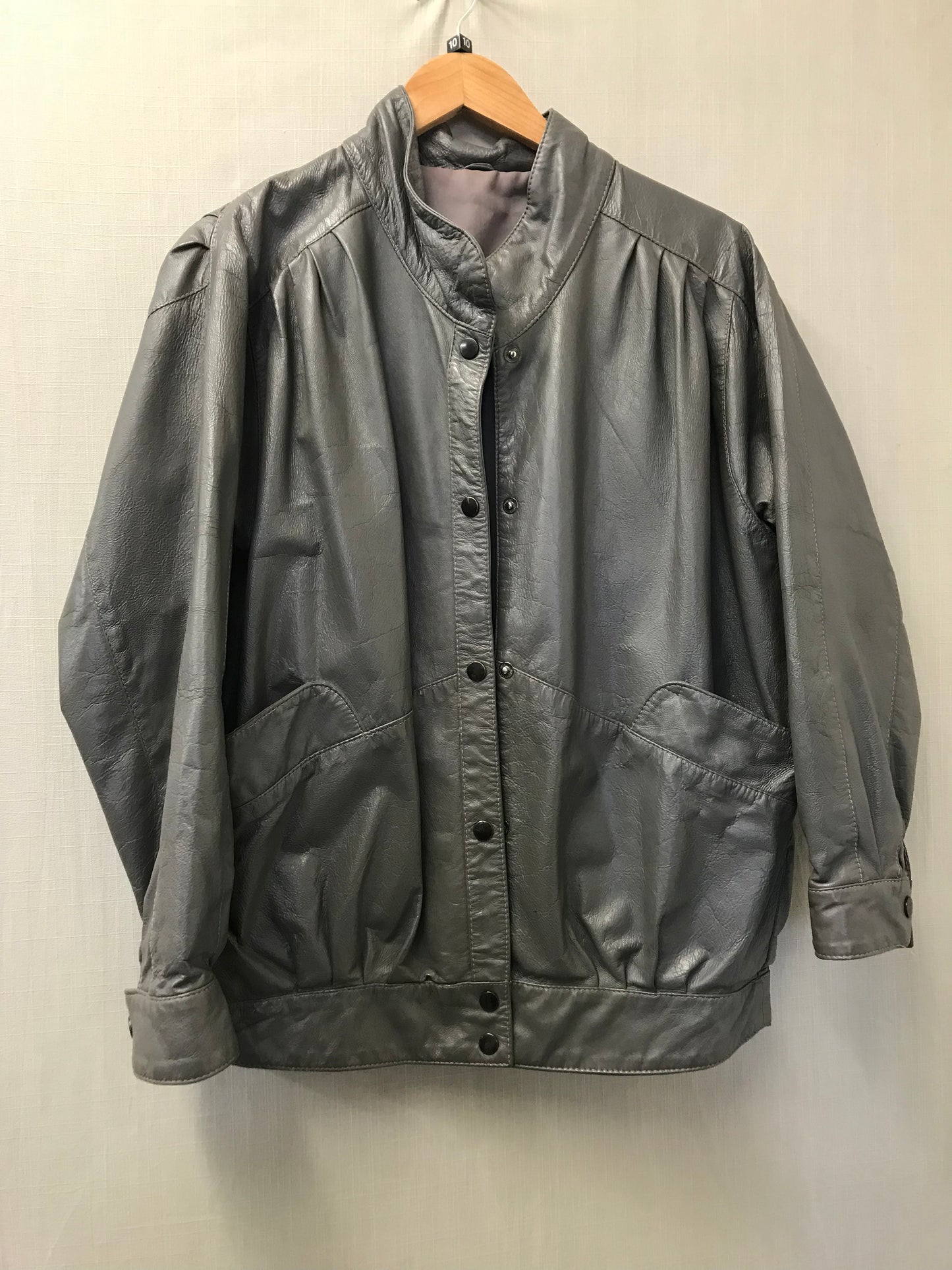 Vintage Retro 1980s Grey Leather Bomber Jacket Pockets Size 10 ...