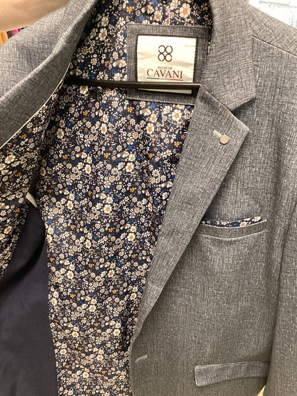 House of Cavani New Men’s Blazer Bluey Grey with floral lining lightweight size 46