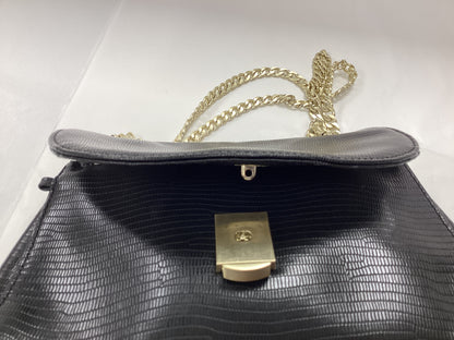Radley London Black Leather Bag, Crocodile effect, with gold chain handle and pink slip cover
