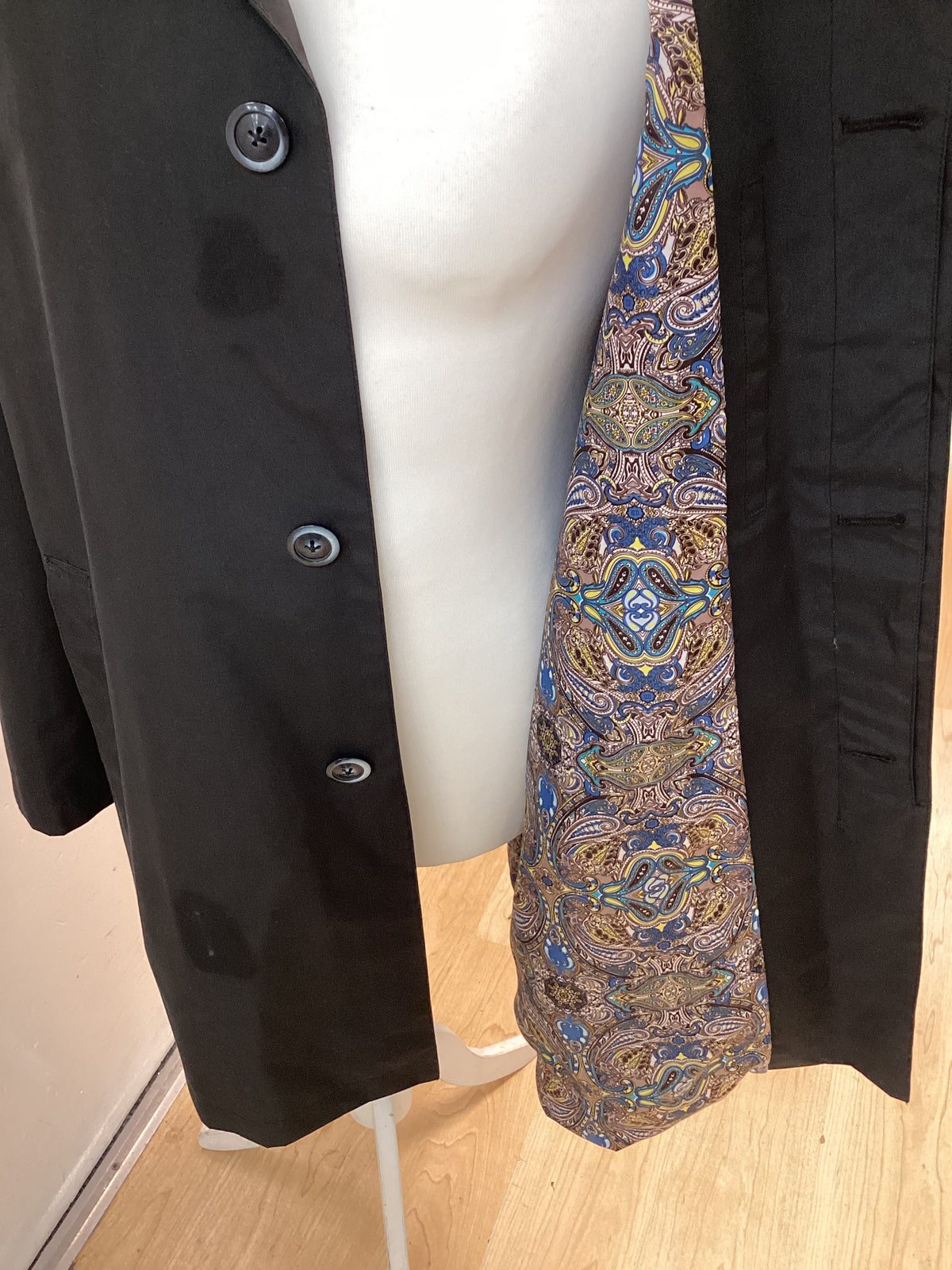 Harry Brown Black Label men’s Single Breasted Black Floral lined waterproof Trench Raincoat size XXL