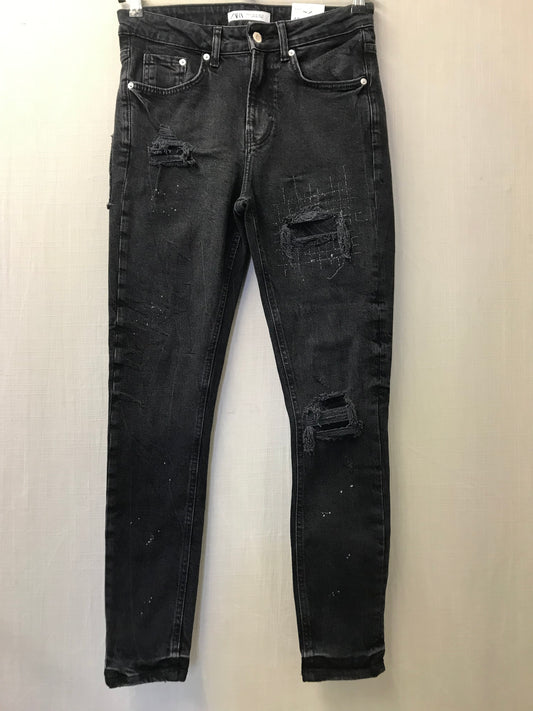 BNWT Zara Skinny Fit Ripped Black Jeans Size 32