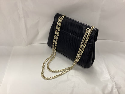 Radley London Black Leather Bag, Crocodile effect, with gold chain handle and pink slip cover