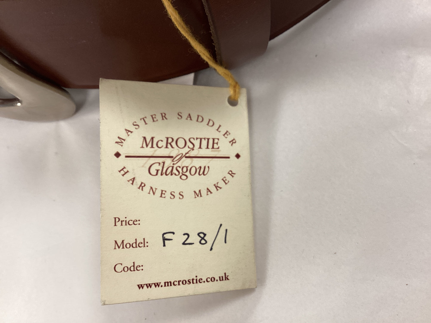 McRostie of Glasgow Tan-Brow Real Leather Bridle Belt for Highland dress, Variable sizes from 37-43 Inches