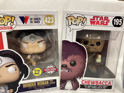 New mixed bundle Funko Pops - Jackie Kennedy (47), Batman (144), Peggy Olson (909), Glow in the Dark Wonder Woman (423), Chewbacca (195)