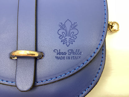 Vera Pelle Italian Leather small ladies Handbag royal blue with gold trim