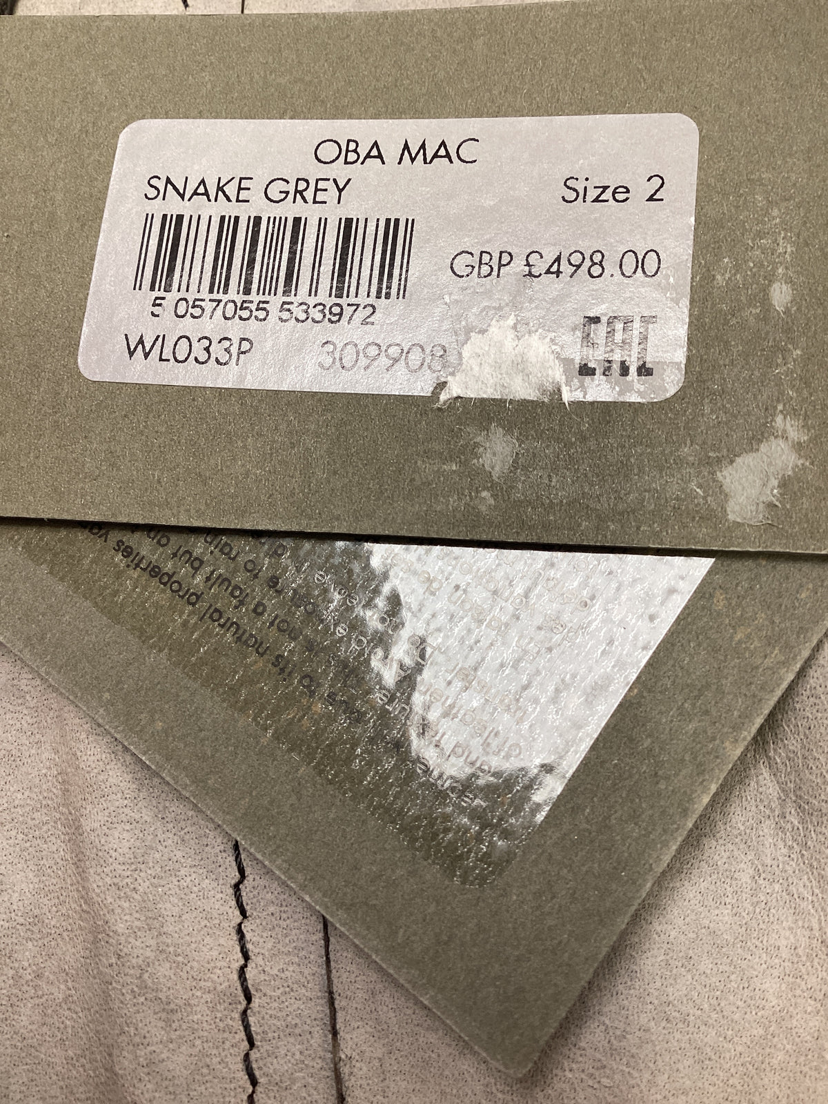 BNWT ALLSAINTS  OBA MAC Snake Grey size 6 UK 100% Lamb Leather