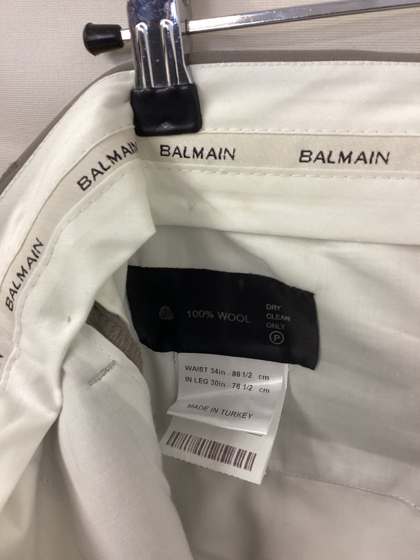 Balmain Paris Suit - Light Mushroom, 100% Fine Wool - Jacket: Size 40 Short, Trouser: 34 Inch Waist, 30 inch inside