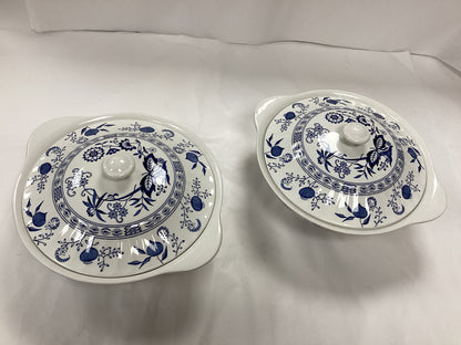 Blue Nordic English Ironstone Bowls with Lids Set of 2, 10inchesX8inches