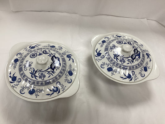 Blue Nordic English Ironstone Bowls with Lids Set of 2, 10inchesX8inches