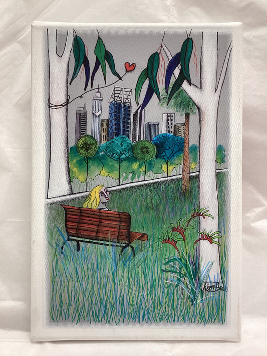 BNWT Kerri Blades, Facing West, Handworked Print on Canvas