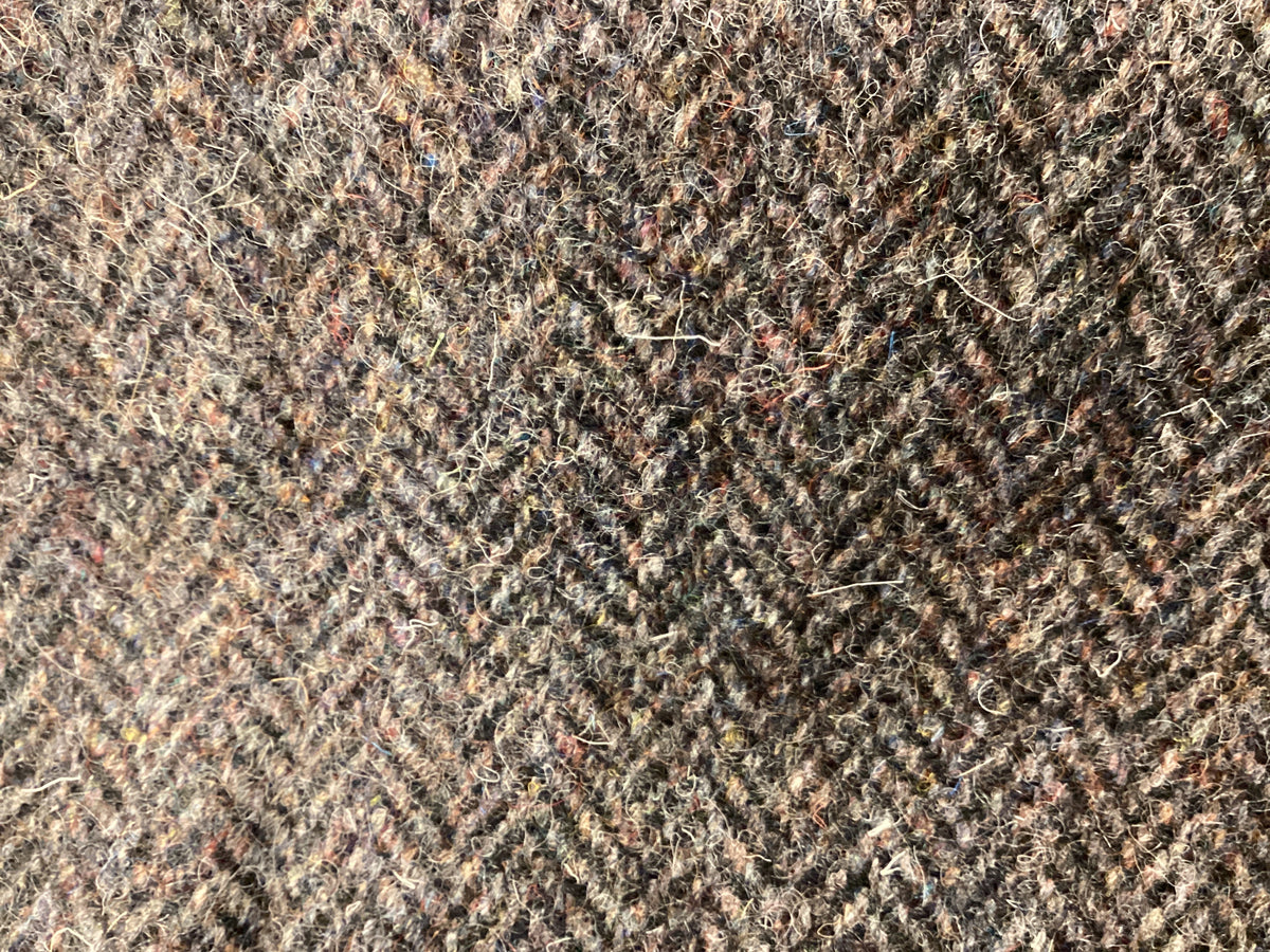 New Harris Tweed fabric 5yards x 29 inches Brown herringbone with colour flecks & original weaver and Brand labels