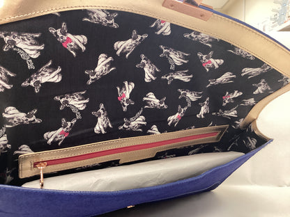 Blue Ted Baker Clutch Bag, Pony Hair, Gold Accents and Dog printed material inside lining