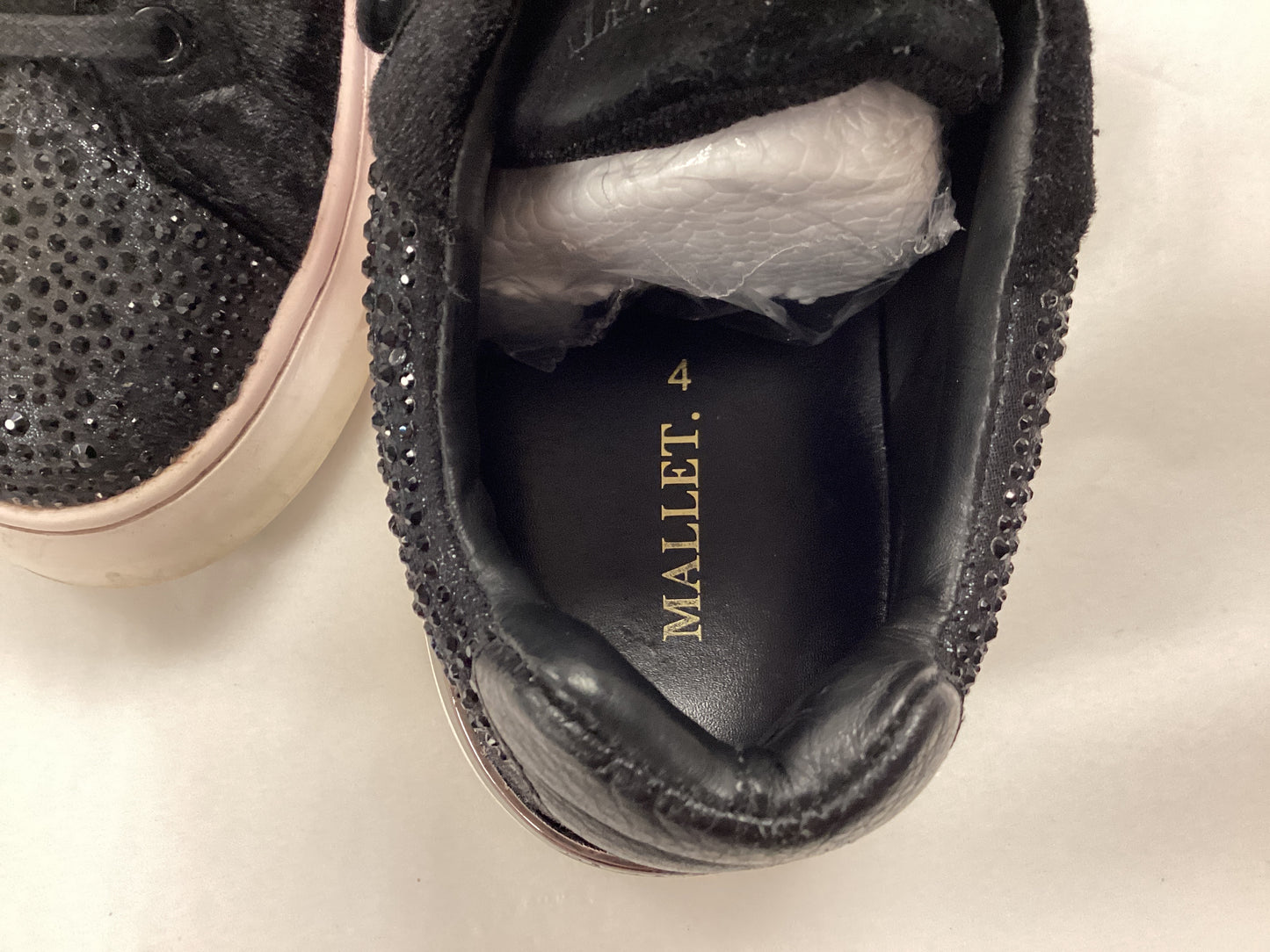 Mallet London Black Ladies Trainers, size UK4, with spare rhinestone's