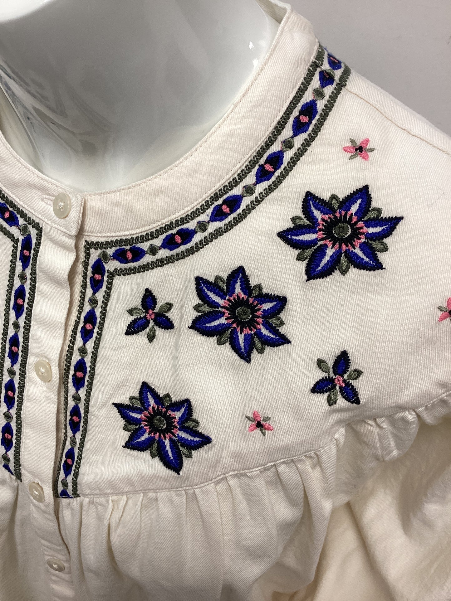 BNWT Per Una from M&S Women’s 100% Cotton Shirt - Cream with blue and pink flowers, Size UK10