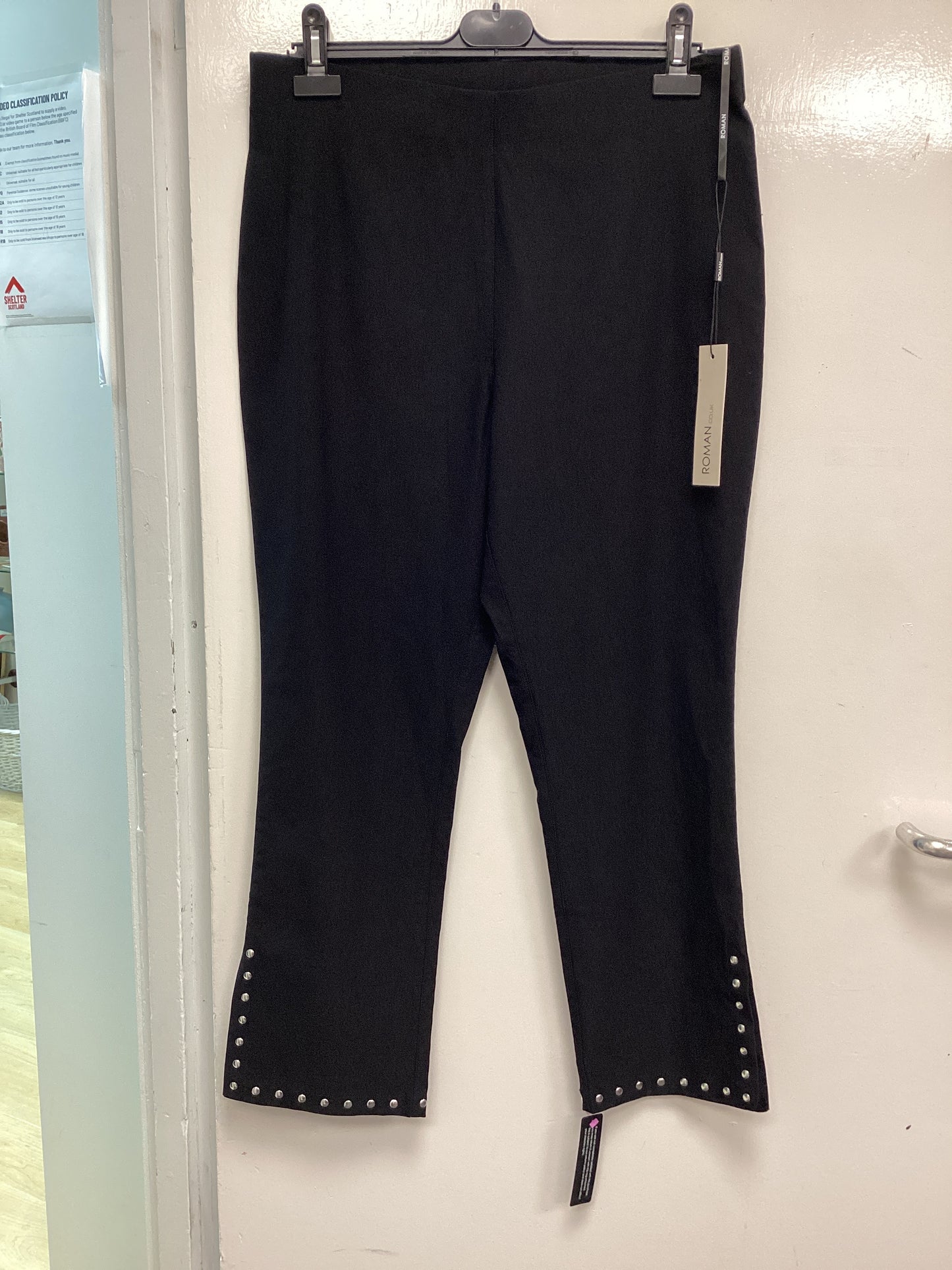 Roman Cropped Stretch Trousers - Black with Silver Studs (Style:18044908) Ladies Size UK18