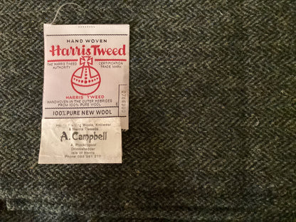 New Harris Tweed fabric 5 yards by 29 ins Dark Grey herringbone with coloured flecks and original weaver &Brand labels