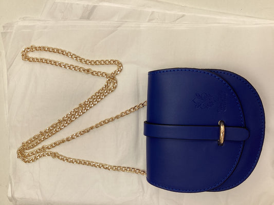 Vera Pelle Italian Leather small ladies Handbag royal blue with gold trim