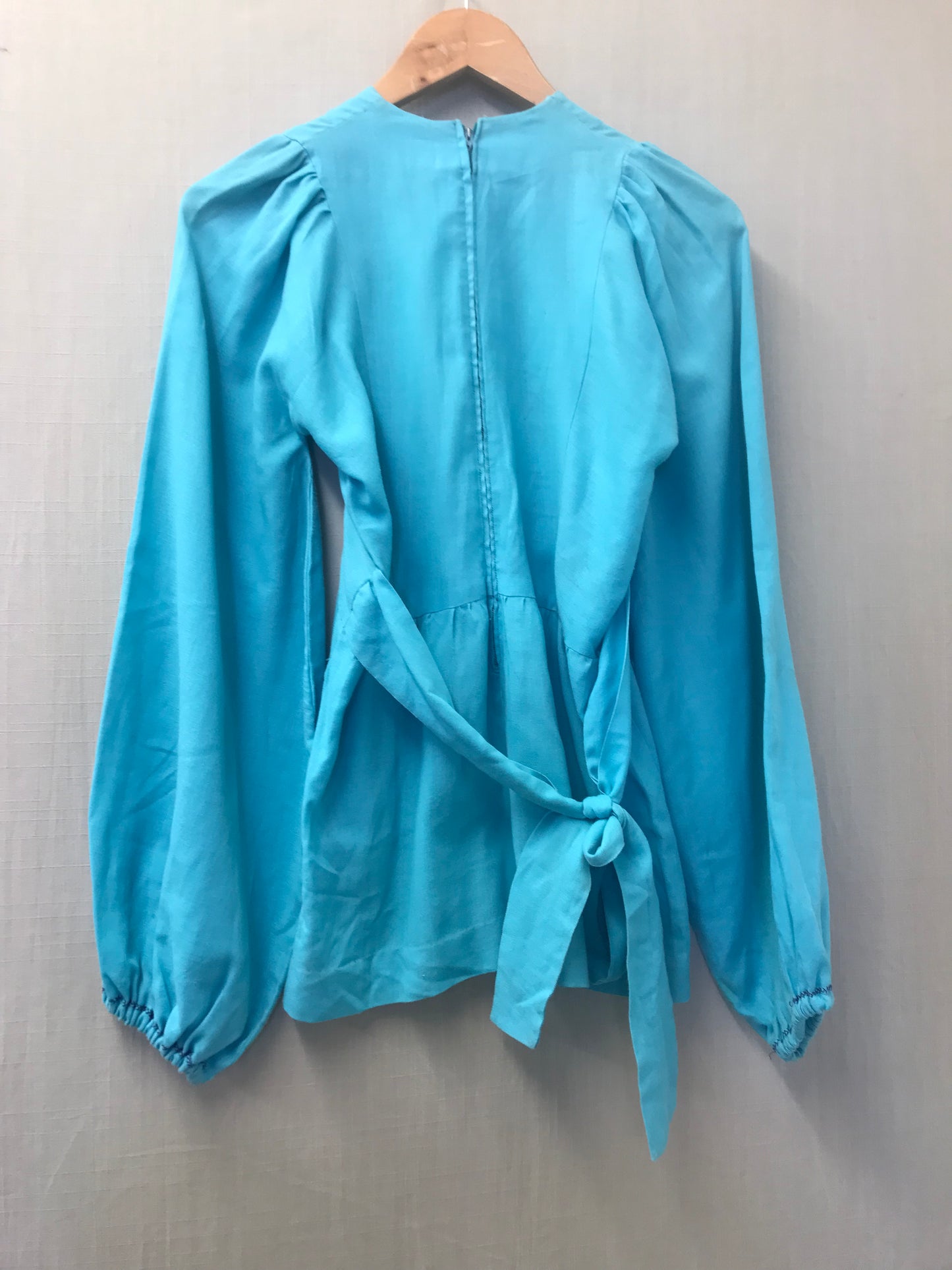 Vintage Retro Turquoise Blue Smock Boho Hippy Top Size S