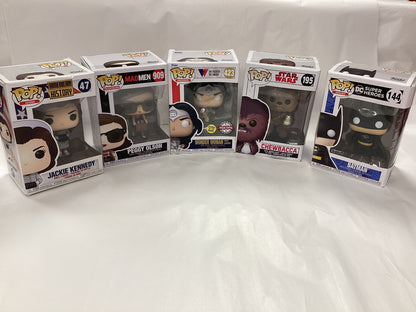 New mixed bundle Funko Pops - Jackie Kennedy (47), Batman (144), Peggy Olson (909), Glow in the Dark Wonder Woman (423), Chewbacca (195)