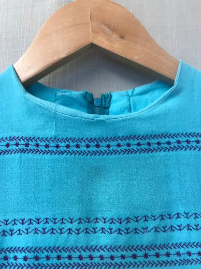 Vintage Retro Turquoise Blue Smock Boho Hippy Top Size S